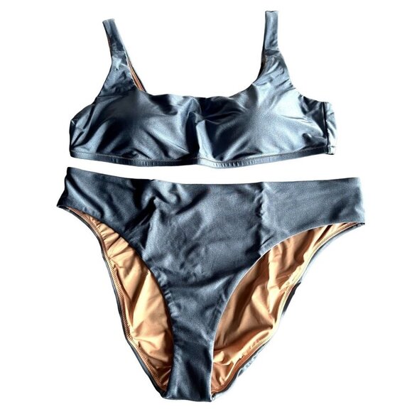 NEW J.Crew High Waisted Two Piece Bikini Set Light Blue Shimmer Size 2X - Picture 4 of 16